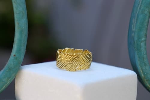 Gold Mimosa Ring, Solid Gold Jewelry, Mimosa Leaf Ring, Gift for Her,